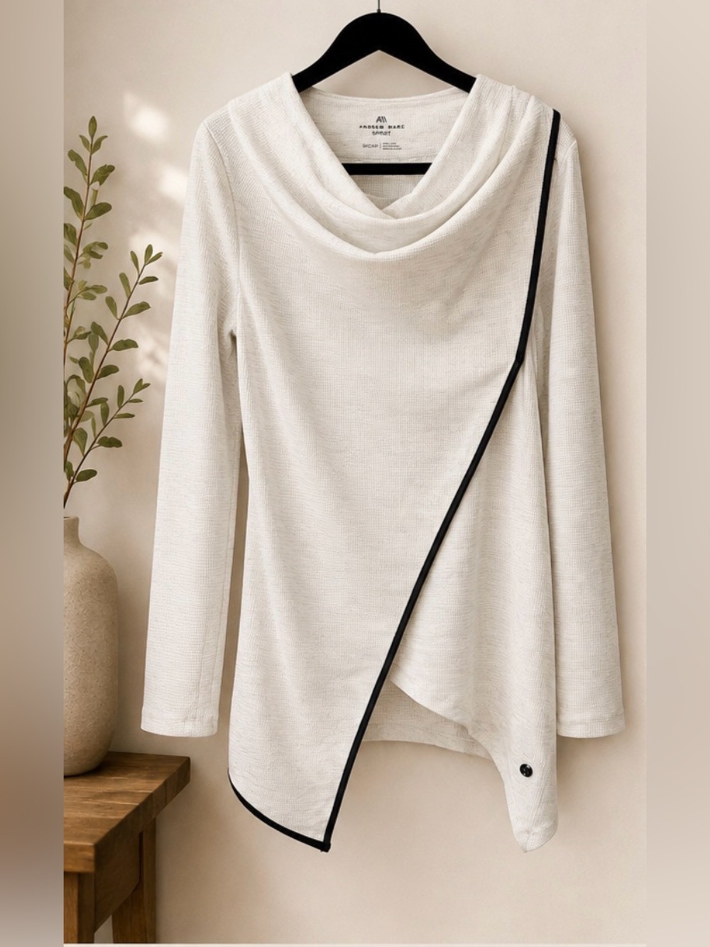Andrew Marc Ivory Cowl Neck Sweater with Black Trim